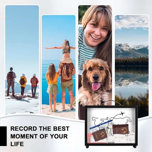 Travel Shadow Box Adventure Archive Box 12 x 10'' Top Loading Display Case Frame for Memories with Slot Travel Movie Sporting Events Concert Ticket Stubs Keepsake Box in Saudi Arabia