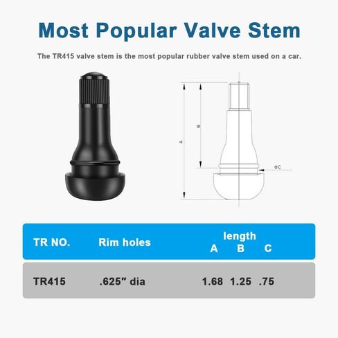 Riseuvo 5pcs TR414 Tire Valve Stem Rubber Snap-in Valves, Tubeless Valve Stems Suit for 0.453 inch Rim Holes on Standard Vehicle Tires in Kuwait