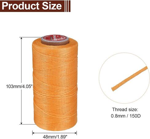uxcell Flat Leather Sewing Waxed Thread, 270m / 295 Yards Polyester Wax String, 150D Wax Stitching Cord for Leather Crafts, Bookbinding, Bracelets Braided, Orange in Kuwait