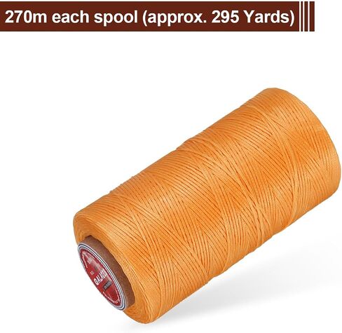 uxcell Flat Leather Sewing Waxed Thread, 270m / 295 Yards Polyester Wax String, 150D Wax Stitching Cord for Leather Crafts, Bookbinding, Bracelets Braided, Orange in Kuwait