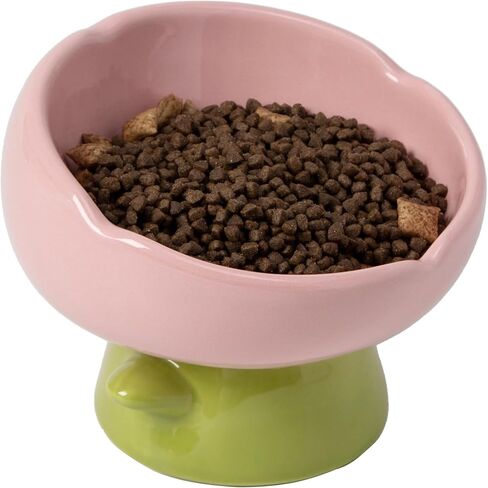 Raised Cat Food Bowl Neck and Whisker Friendly Tulip Shape Elevated Design Ceramic Color Yellow in Kuwait