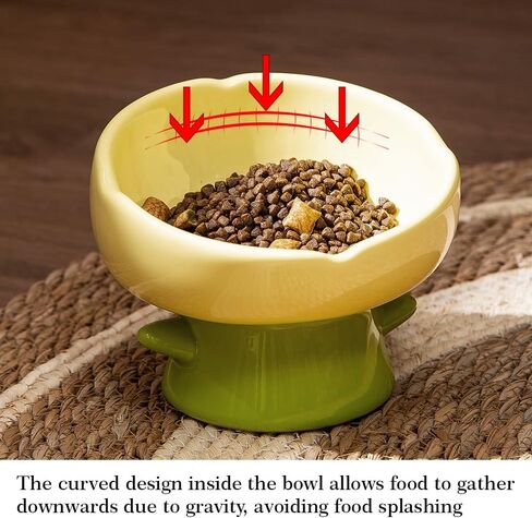 Raised Cat Food Bowl Neck and Whisker Friendly Tulip Shape Elevated Design Ceramic Color Yellow in Kuwait