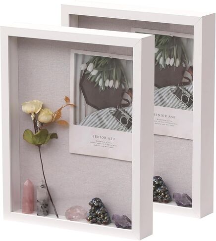 QDSSDECO 10"*10" Shadow Boxes Display Cases with Soft Linen Back Deep Wood Glass 3D Shadow Box Set for Wall and Tabletop, 3 Pack White in Kuwait