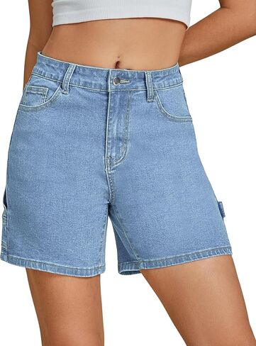 Luvamia شورتات جينز للنساء عالية الخصر العصرية عادية فائدة بسط الدينيم Jorts قطع السراويل الطويلة مع جيوب in Kuwait