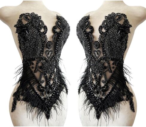 Pure Handmade Bodice lace Rhinestones Applique Sewing Stones Beads Crystal Trimming Patches Accessories for Wedding Dress Ostrich Feather Decorations 13.7X22inches1pcs/bag (Violet) in Kuwait