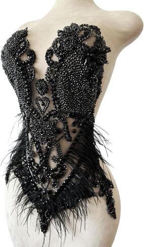 Pure Handmade Bodice lace Rhinestones Applique Sewing Stones Beads Crystal Trimming Patches Accessories for Wedding Dress Ostrich Feather Decorations 13.7X22inches1pcs/bag (Violet) in Kuwait