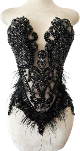 Pure Handmade Bodice lace Rhinestones Applique Sewing Stones Beads Crystal Trimming Patches Accessories for Wedding Dress Ostrich Feather Decorations 13.7X22inches1pcs/bag (Violet) in Kuwait