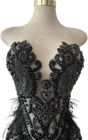 Pure Handmade Bodice lace Rhinestones Applique Sewing Stones Beads Crystal Trimming Patches Accessories for Wedding Dress Ostrich Feather Decorations 13.7X22inches1pcs/bag (Violet) in Kuwait