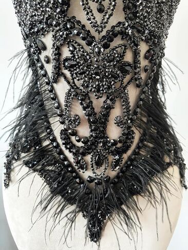 Pure Handmade Bodice lace Rhinestones Applique Sewing Stones Beads Crystal Trimming Patches Accessories for Wedding Dress Ostrich Feather Decorations 13.7X22inches1pcs/bag (Violet) in Kuwait