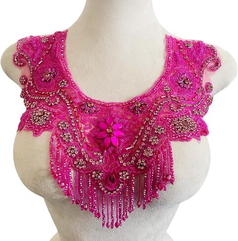 Pure Handmade Sewing Rhinestone Applique Crystal Tassel Chain for DIY Clothing Wedding Dress Patches Decoration 13.7X12.9inches (Black) in Saudi Arabia