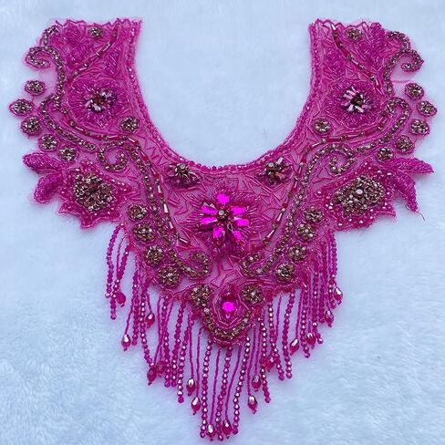 Pure Handmade Sewing Rhinestone Applique Crystal Tassel Chain for DIY Clothing Wedding Dress Patches Decoration 13.7X12.9inches (Black) in Saudi Arabia