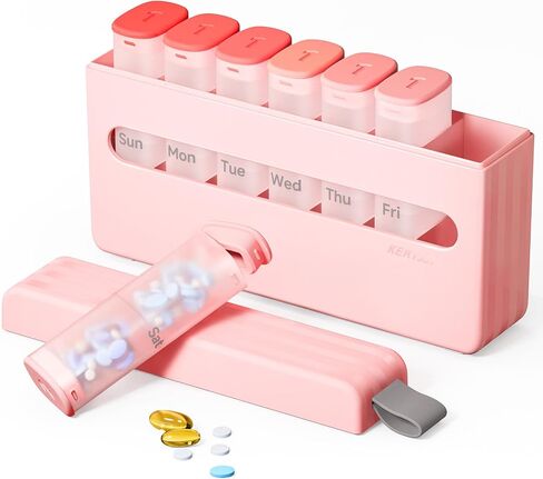 Weekly Pill Organizer 2 Times a Day - Am Pm Pill Box 7 Day, Large Twice Medicine Pill Case for Daily Medication, Vitamins, Fish Oils, Supplements Portable Week Pill Holder Container, Translucent Black in Saudi Arabia