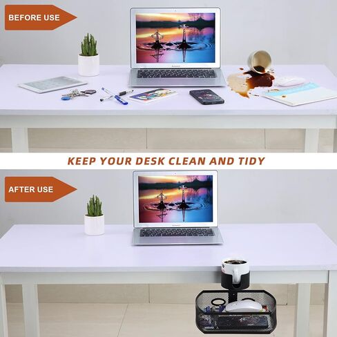 MASTLU Under Desk Organizer,Cup Holder,Table Management Tray, Swivel Pencil Drawer, Office No Drill Steel Organizers,360 Spin Hidden Storage Box with Sturdy C-Clamp,Easy Install (Black) in Kuwait