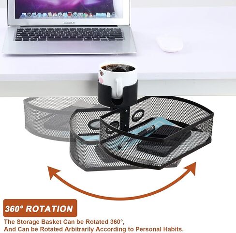 MASTLU Under Desk Organizer,Cup Holder,Table Management Tray, Swivel Pencil Drawer, Office No Drill Steel Organizers,360 Spin Hidden Storage Box with Sturdy C-Clamp,Easy Install (Black) in Kuwait