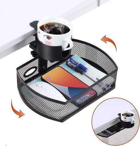 MASTLU Under Desk Organizer,Cup Holder,Table Management Tray, Swivel Pencil Drawer, Office No Drill Steel Organizers,360 Spin Hidden Storage Box with Sturdy C-Clamp,Easy Install (Black) in Kuwait