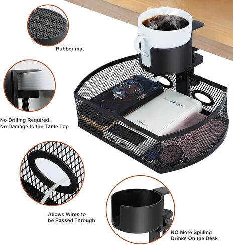 MASTLU Under Desk Organizer,Cup Holder,Table Management Tray, Swivel Pencil Drawer, Office No Drill Steel Organizers,360 Spin Hidden Storage Box with Sturdy C-Clamp,Easy Install (Black) in Kuwait