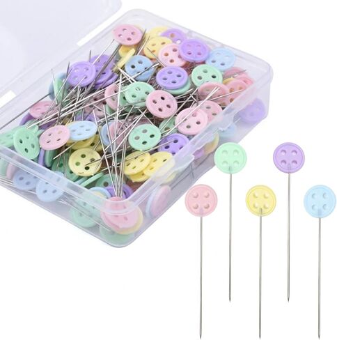 200pcs Colored Sewing Pins for Fabric Flat Head Straight Pins with Storage Box Quilting Pins Fixed Sewing Marker Needle for Dressmaker,Sewing Project,Jewelry Making, DIY Craft (Button) in Kuwait