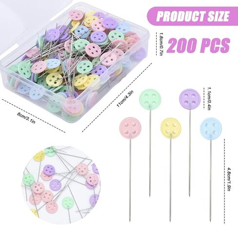 200pcs Colored Sewing Pins for Fabric Flat Head Straight Pins with Storage Box Quilting Pins Fixed Sewing Marker Needle for Dressmaker,Sewing Project,Jewelry Making, DIY Craft (Button) in Kuwait