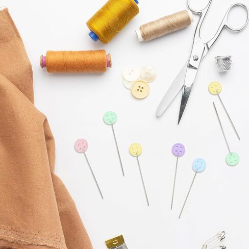 200pcs Colored Sewing Pins for Fabric Flat Head Straight Pins with Storage Box Quilting Pins Fixed Sewing Marker Needle for Dressmaker,Sewing Project,Jewelry Making, DIY Craft (Button) in Kuwait