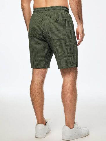 Mens Shorts Casual Elastic Waist Drawstring Geometric Texture Short Summer Beach Vacation Shorts with Pockets in Kuwait