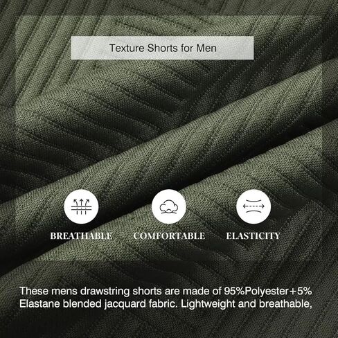 Mens Shorts Casual Elastic Waist Drawstring Geometric Texture Short Summer Beach Vacation Shorts with Pockets in Kuwait