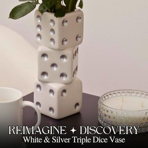 Iridescent Triple Dice Vase, Maximalist Home Decor Ceramic Flower Vase, Iridescent Desk Accessories for Office, Bar Cart Or Vanity, Unique & Trendy Holographic Decor in Kuwait