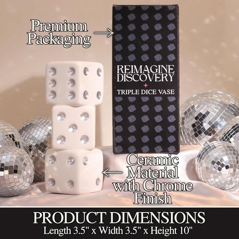 Iridescent Triple Dice Vase, Maximalist Home Decor Ceramic Flower Vase, Iridescent Desk Accessories for Office, Bar Cart Or Vanity, Unique & Trendy Holographic Decor in Kuwait