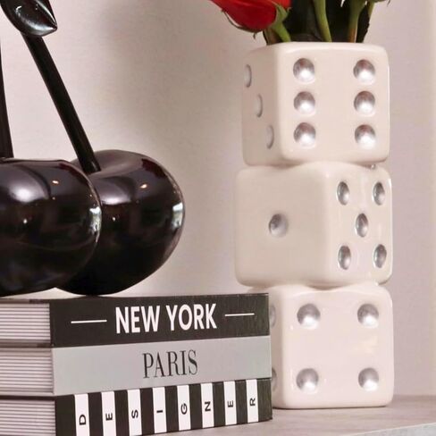 Iridescent Triple Dice Vase, Maximalist Home Decor Ceramic Flower Vase, Iridescent Desk Accessories for Office, Bar Cart Or Vanity, Unique & Trendy Holographic Decor in Kuwait