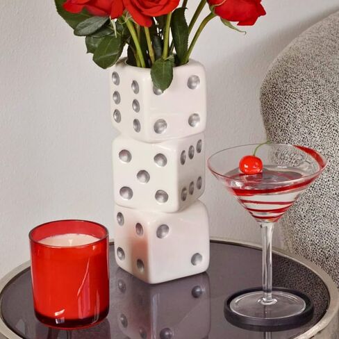 Iridescent Triple Dice Vase, Maximalist Home Decor Ceramic Flower Vase, Iridescent Desk Accessories for Office, Bar Cart Or Vanity, Unique & Trendy Holographic Decor in Kuwait