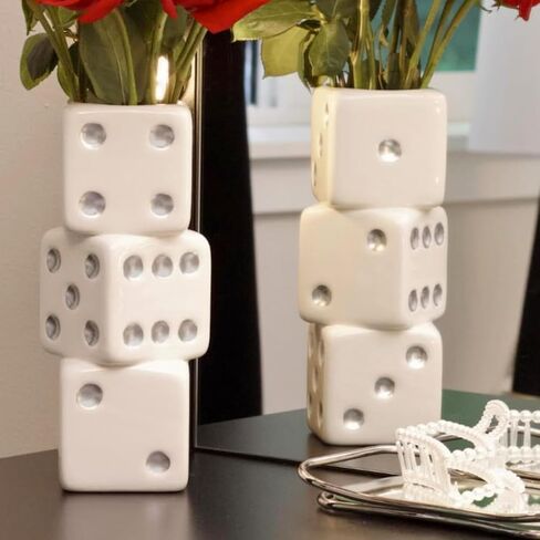 Iridescent Triple Dice Vase, Maximalist Home Decor Ceramic Flower Vase, Iridescent Desk Accessories for Office, Bar Cart Or Vanity, Unique & Trendy Holographic Decor in Kuwait