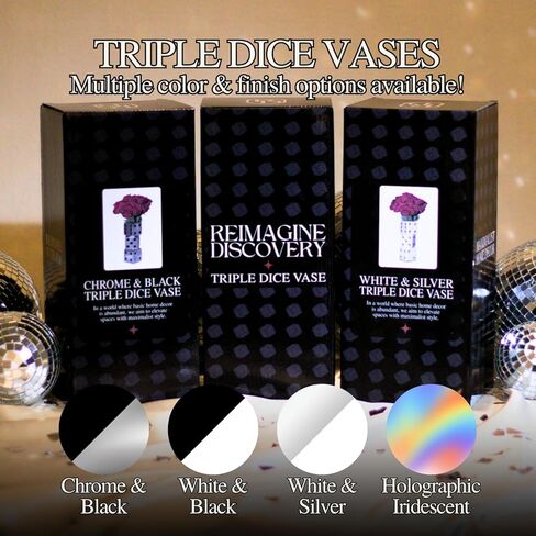 Iridescent Triple Dice Vase, Maximalist Home Decor Ceramic Flower Vase, Iridescent Desk Accessories for Office, Bar Cart Or Vanity, Unique & Trendy Holographic Decor in Kuwait