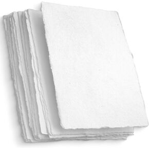 Wanderings Shicay Handmade Deckled Edge Cotton Paper - الملمس البارد المضغوط - الطلاء ، الألوان المائية ، الرسم ، الكتابة ، البطاقات ، الدعوات ، القوائم ، الفنون والحرف اليدوية. 50 Pack White 300GSM - 5 "× 7"