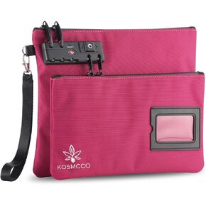 Lockable Money Bag - 11x8.6 Inch Durable Nylon Bank Pouch Travel Organizer for Passport, Cash, Medicine, Notary Supplies & Valuables (Rose Red)