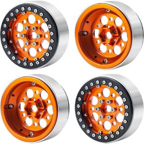 4pcs الألومنيوم 2.2 "Beadlock Wheels Rims 25mm ترقية عرض 1/10 SCX10 TRX4 Wraith 90018 RC Crawler Car (Black+Orange)