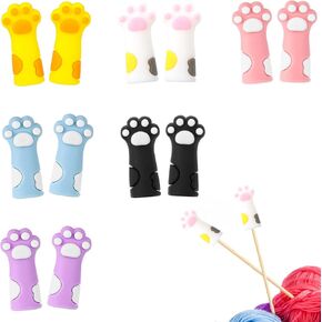 Piriuuo 12 pcs cat paw knitting extpers ، حماة حبكات الإبرة السيليكونة حبكة حبكة كبسولات الإبرة سدادات غرزة لتكاثر إبرة الحياكة لإبرة الحياكة الإبرة
