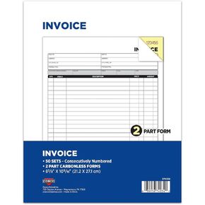 COSCO 2-Part Carbonless Invoice Book with Wrap-Around Cover, Consecutive Numbering, White/Canary, 50 Sets per Book (074034)