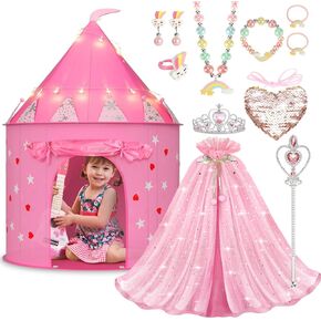 خيمة Princess مع 13pcs لباس للفتيات ، وقلعة Playhouse مع أضواء النجوم للأطفال.