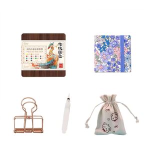 15 Gauge Acrylic Mini Palette, Mini Watercolor Palette Set, Pocket Artist Watercolor Travel Set, Portable Watercolor Palette Box Set with Brushes, Clips, Sketchbook, Paints, Storage Bag (B)