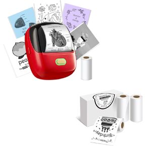 ORGSTA S002 Mini Printer- Bluetooth Thermal Sticker Printer with 3 Rolls White Thermal Paper, Sticker Maker with 57mm x 6m Thermal Paper for Study Notes, Plan Journal, Photo