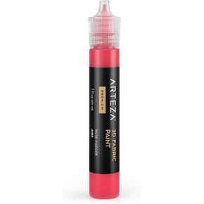 ARTEZA 3D Fabric Paint, Rose Madder A103, 1oz Tube, Washer & Dryer Safe Textile Paint for Clothing, Accessories, Ceramic, Glass & DIY Projects
