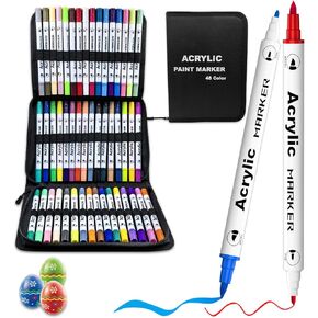 Acrylic Paint Markers, 48 Colors Dual Tip Acrylic Paint Pens for Metal, Fabric, Ceramic, Glass, Rocks, Wood Craft, Porcelain Art-Box