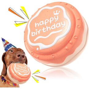 Dog Birthday Toys Squeak Chew Toy Puppy Cake Gift for Small/Medium/Large Aggressive Chewers Breed Dogs Interactive Cage Training Fetch Teeth Ball Indoor/Outdoor/Pool/Beach