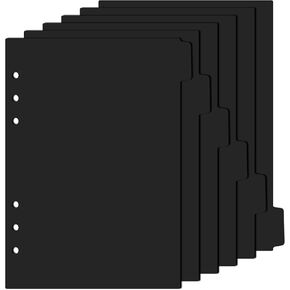 6pcs مجموعة مقسم بلاستيكية من 6pcs ، 6 فواق ثقب ، مقسم A5 Black Index ، مقسمات الموثق A5 القابلة للإدخال مناسبة لأجهزة الكمبيوتر المحمولة والمجلدات (بدون ملصقات)