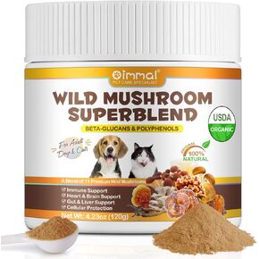 الفطر البري superblend للكتل والمطبات 4.23 fl.oz ، فطر مكملات الفطر الحد من الورم الشحمي ، الدعم المناعي للكلاب والقطط 11 فطر عضوي ، فطر ذيل الديك الرومي الطبيعي للحيوانات الأليفة