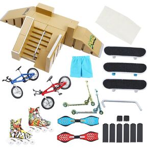 Skate Park Kit Ramp Parts for Finger Skatboard Park Kit Part Props مع ألواح التزلج على الضيق الزلاجات والدراجات البخارية وأكثر من ذلك (5 أجزاء)