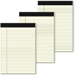 3 Pack Legal Pads 8.5 x 11 Yellow Note Pads 8.5 x 11 - 30 Sheets per Notepad - Double-Sided Printing, Perforated, Wide Ruled Writing Pads with Premium Quality 80gsm Paper & Thick Cardboard Backing