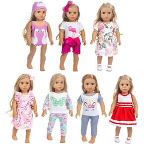 ZQDOLL American 18 بوصة الدمية ملابس وإكسسوارات ، 7 ملابس ، يناسب 18 بوصة دمى ، 18 بوصة للدمى فتاة ، عيد ميلاد عيد ميلاد فتاة