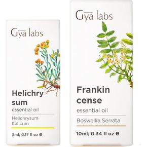Helichrysum Oil للجلد (0.17 Fl Oz) وزيت اللبان للجلد (0.34 Fl Oz) - مجموعة الزيوت العطرية الطبيعية بنسبة 100 ٪ - GYA Labs