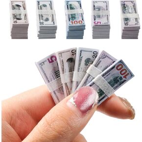 500 Pcs Miniature Scene Dollars 1:12 Mini Dollar Fake Bills 5 10 20 50 100 Dollar Bills Prop Money Realistic Mini Simulation Dollar Toy Banknote for Dollhouse Scene Model Craft Decoration Accessories