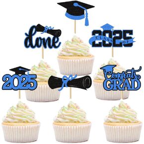24 PCS Cupcake Cupcake Toppers 2025 ، Gold Glitter Grad Cupcake Topper for Graduations Decoration ، Class of 2025 Toppers Party Supplies